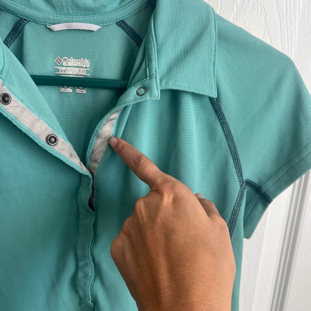 Columbia Titanium Omni-Shade Polo Shirt Womens Medium Teal Green Short Sleeve - Picture 5 of 11